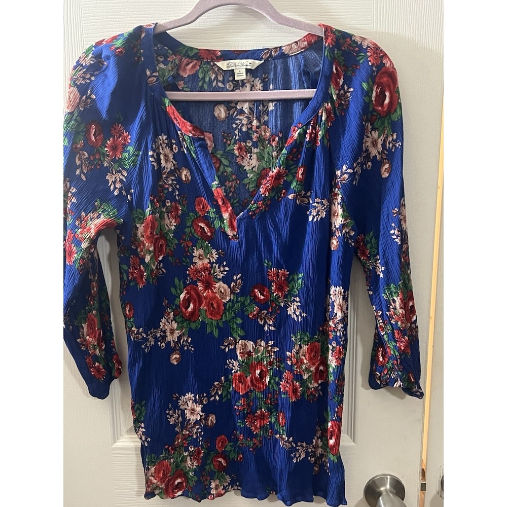 The Pioneer Woman Blue Top w Red Floral 3/4 Sleeve Size XL NWOT